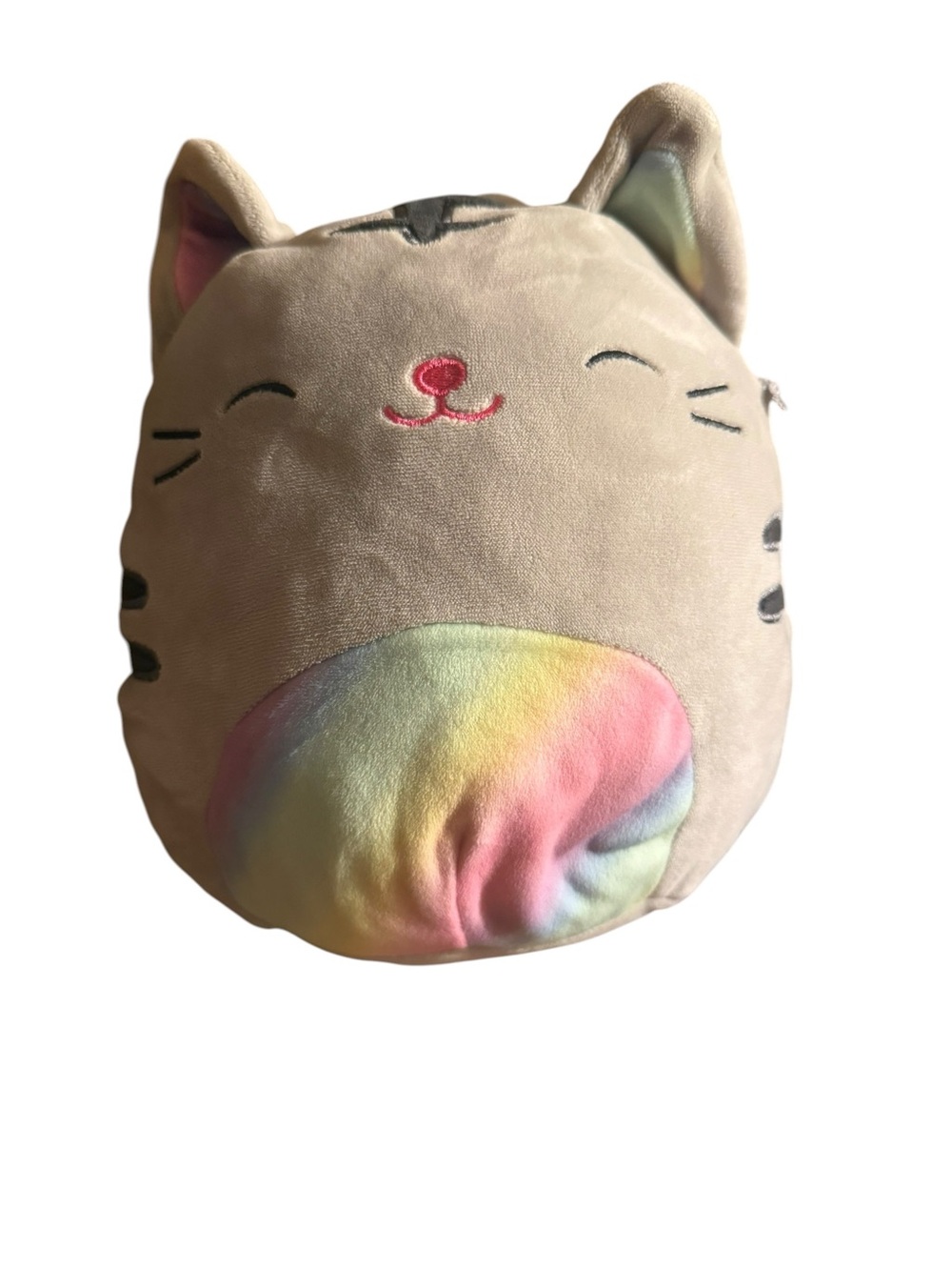 Squishmallows Beige Cat Plush with Pastel Rainbow Belly